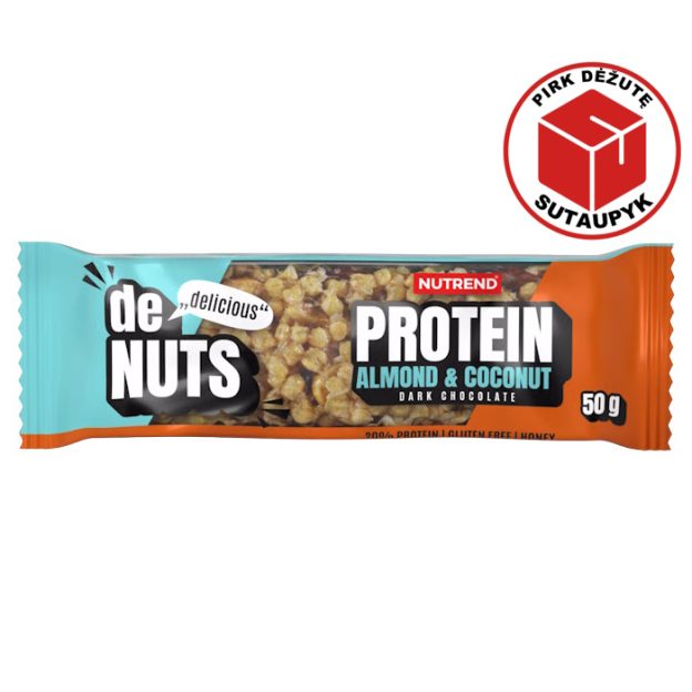 nutrend denuts protein natūralus baltyminis batonėlis migdolu ir kokosu skonio