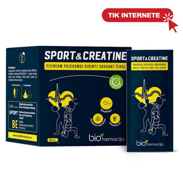 biofarmacija Sport&Creatine N28 kreatino kompleksas fiziniam pajėgumui ir širdies funkcijai