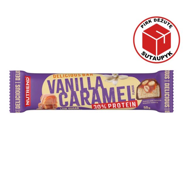 nutrend delicious bar baltyminis batonelis vaniles ir karameles skonio